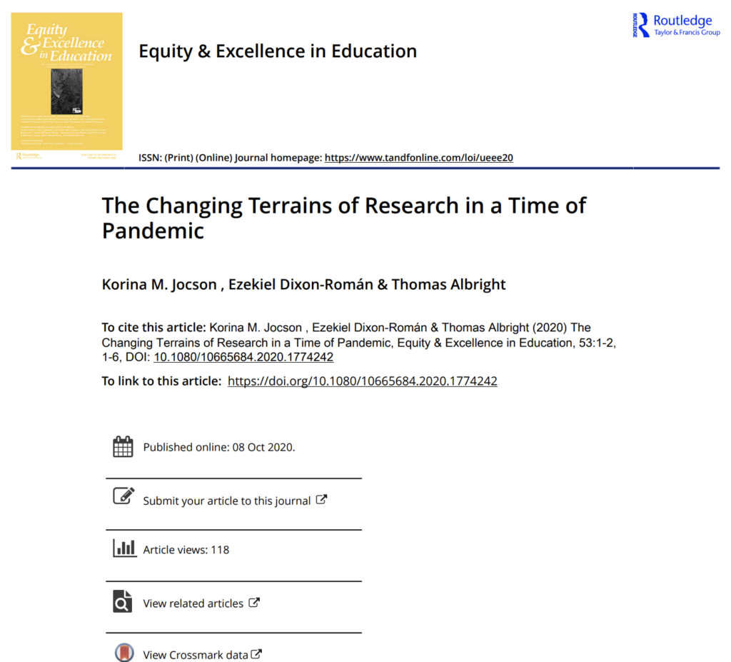 Image of article "The Changing Terrains of Research in a Time of Pandemic".
