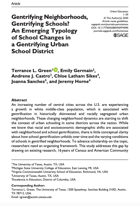 Gentrifying Neighborhoods, Gentrifying Schools? An Emerging Typology of School Changes in a Gentrifying Urban School District