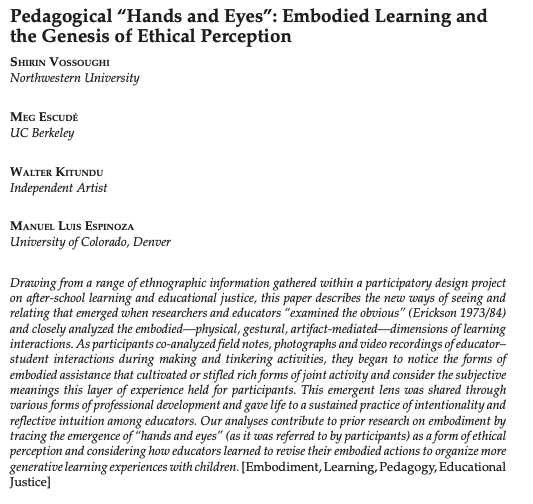 Pedagogical “Hands and Eyes”: Embodied Learning and the Genesis of Ethical Perception